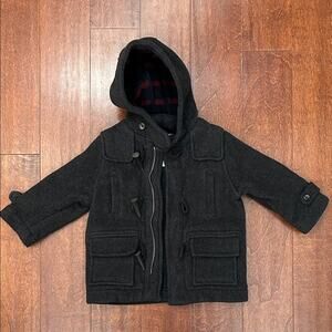 Jacadi Dark Gray Kids Hooded Coat, Wool, Polyester and Cashmere Blend, Size 2T